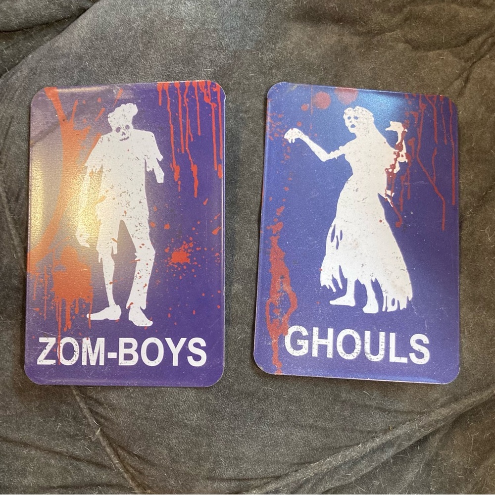 Zom-Boys & Ghouls Decorative Tin Signs Purple with White Silhouettes